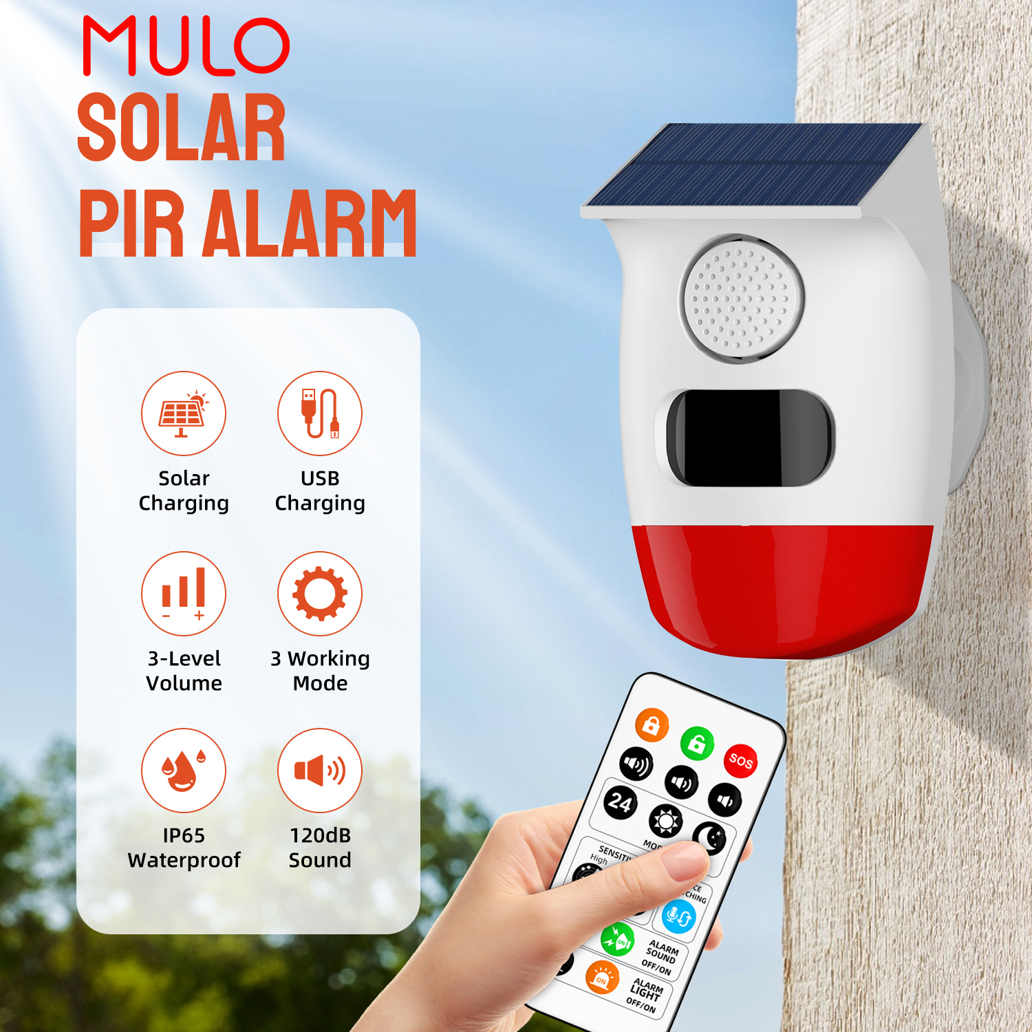 Solar Wall Sconce - Outdoor Solar Alarm PIR Infrared Motion