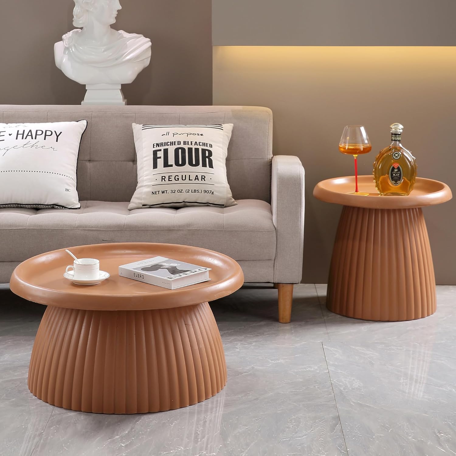 Outdoor Lighting Mid Century Modern - Round Light Terracotta MGO Coffee Table