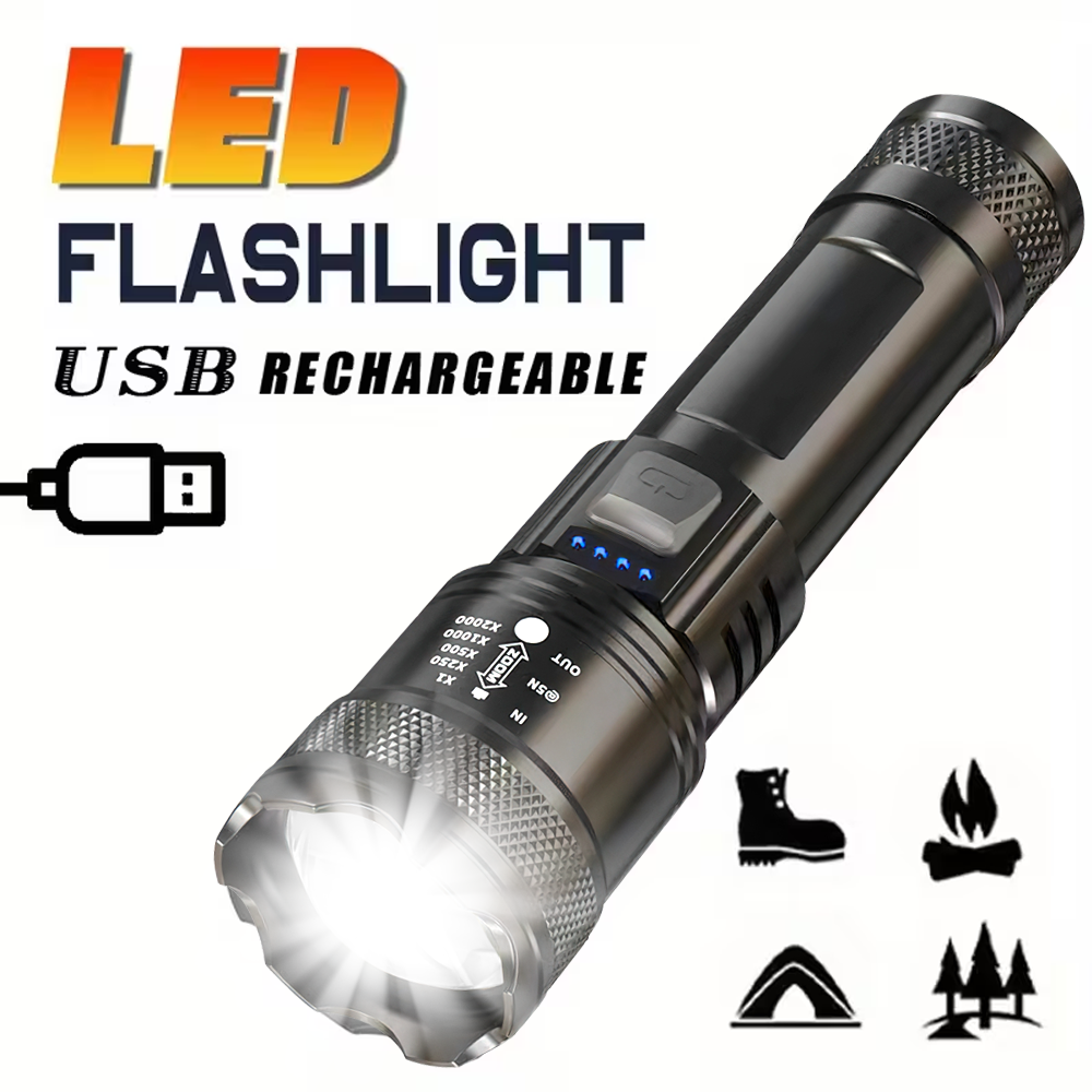 Outdoor Lighting Black - Super Bright LED Flashlight USB Rechargeable