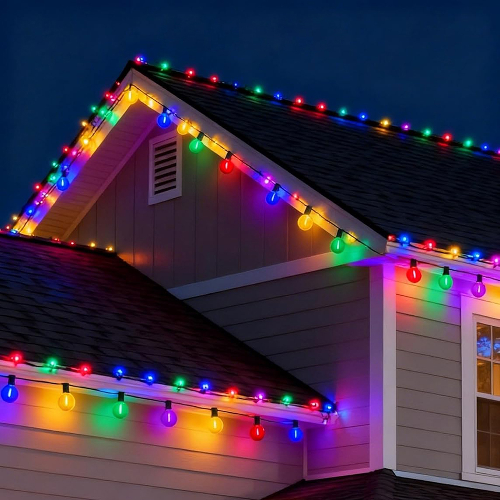 Outdoor Lighting On Fence - 26M Festoon G40 LED Globe Multicolor
