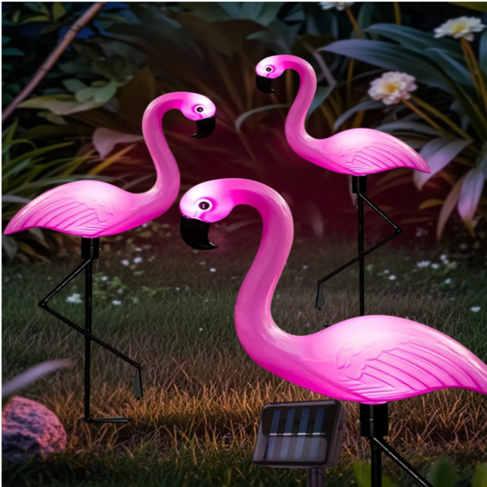 Outdoor Lighting Traditional - 3Pcs Solar Powered Flamingo Ground Stake