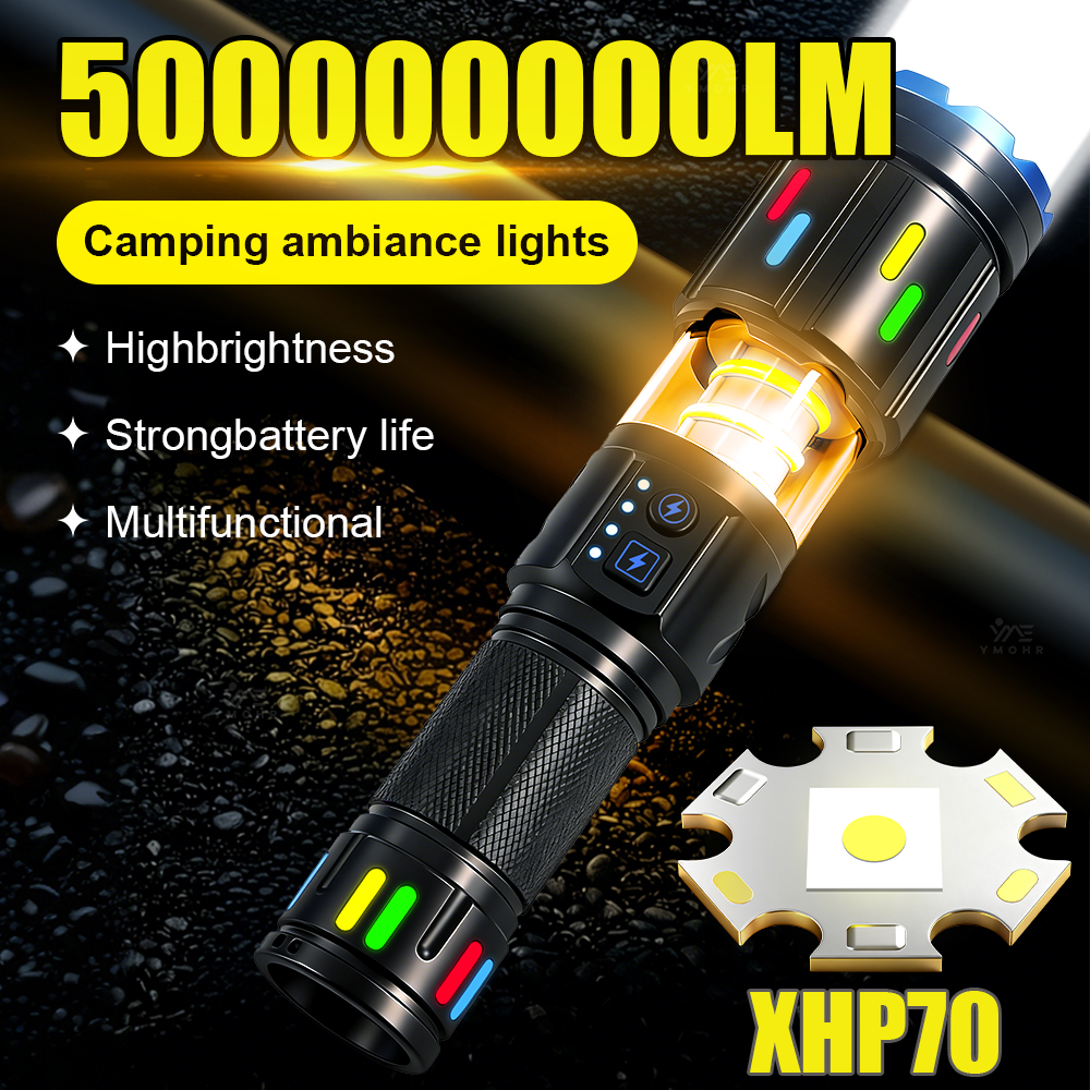 Outdoor Lighting Black - XHP70 High Power Camping Flashlights Portable