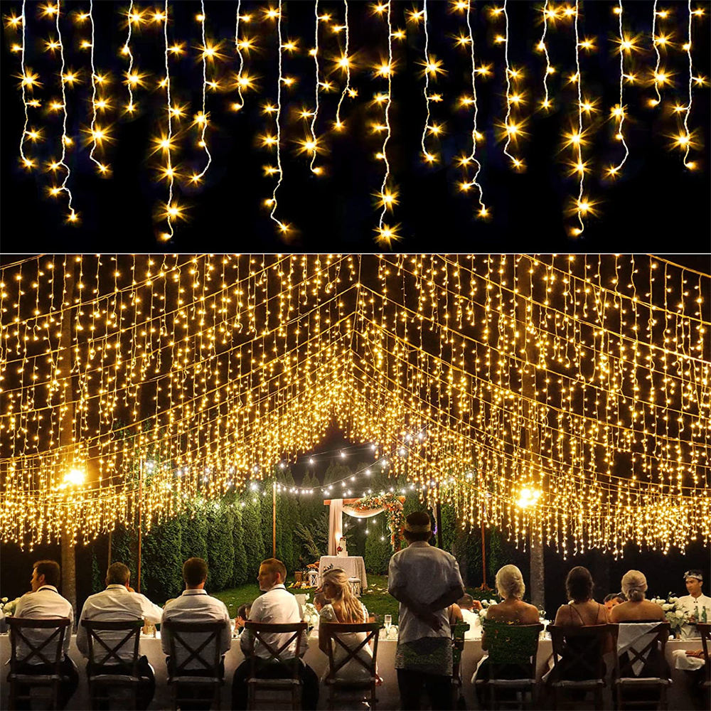 Xmas Outdoor Lighting Decorations - 4M LED Curtain Icicle String lights