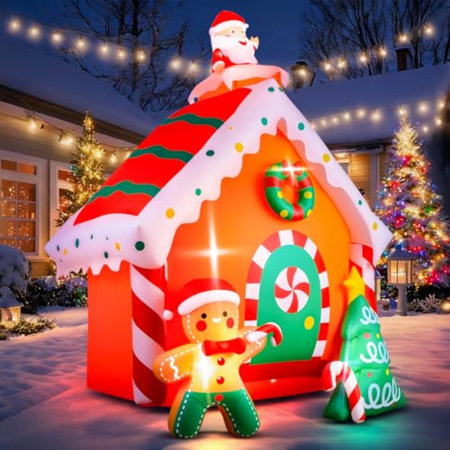 Xmas Outdoor Lighting Decorations - 7.5 FT Tall Christmas Inflatables Gingerbread