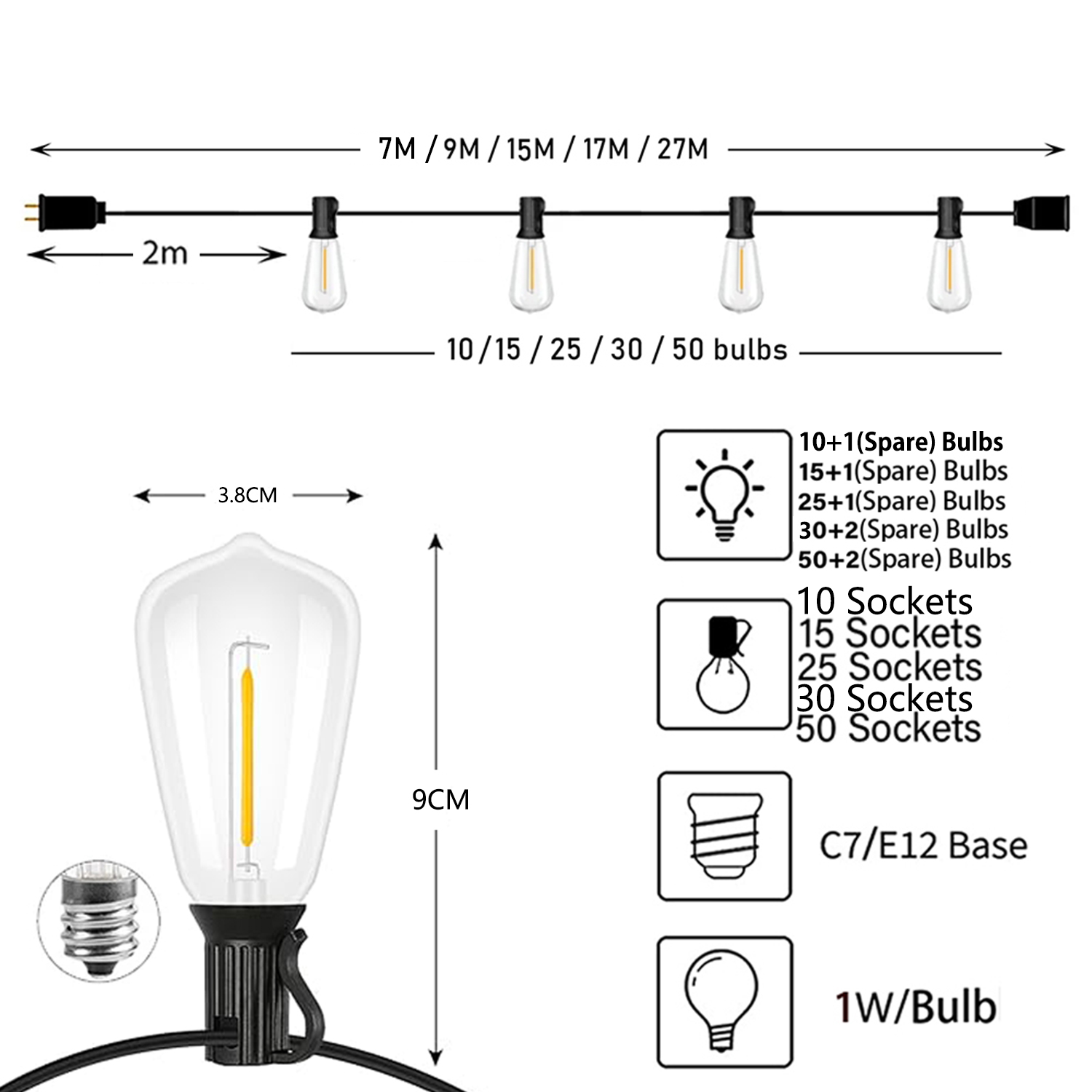 ST38 Festoon 220V LED Globe St - Outdoor Lighting On Fence reseña y precio