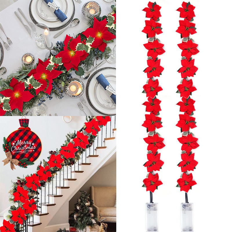2/3m Christmas Poinsettia Flow - Xmas Outdoor Lighting Decorations reseña y precio