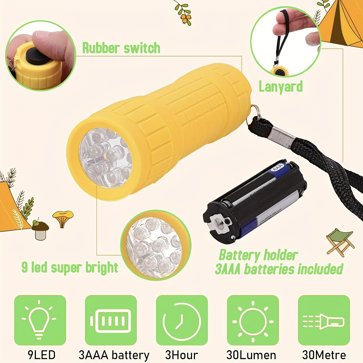 Mini Portable Flashlight Nine  - Outdoor Lighting Battery reseña y precio
