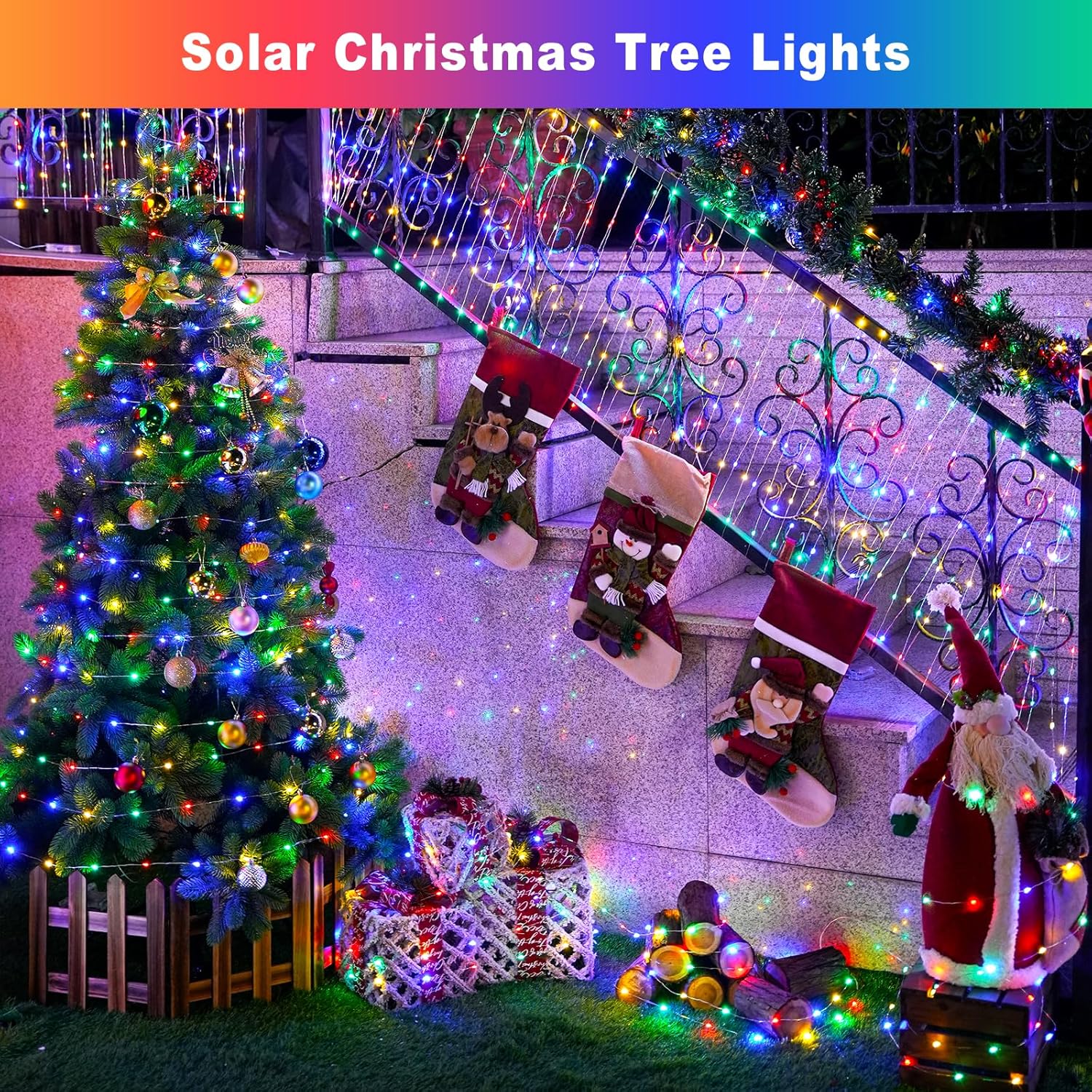 Christmas Outdoor Solar String - Xmas Outdoor Lighting Decorations reseña y precio