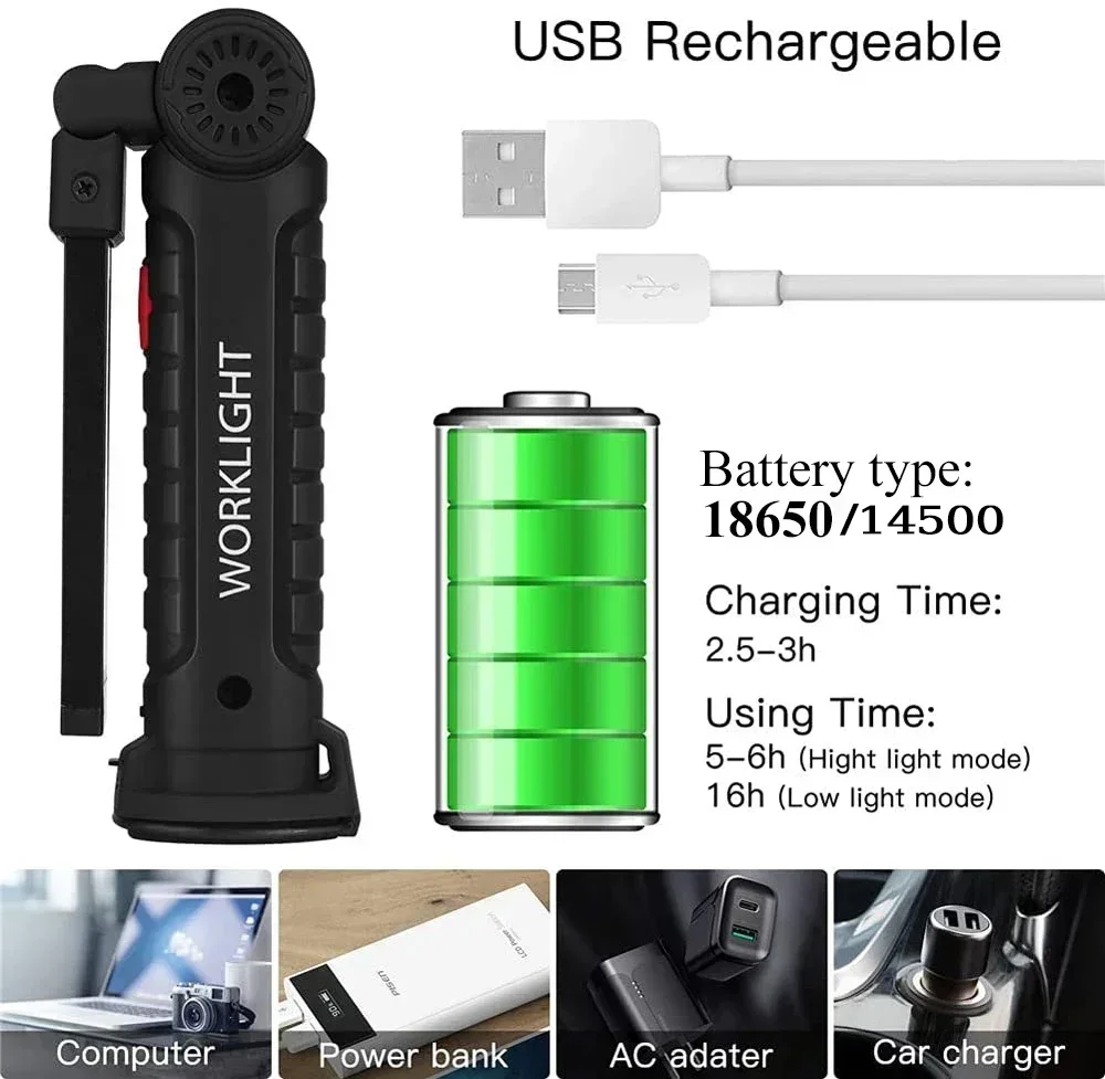 LED COB Flashlight USB Recharg - Outdoor Lighting Beacon reseña y precio